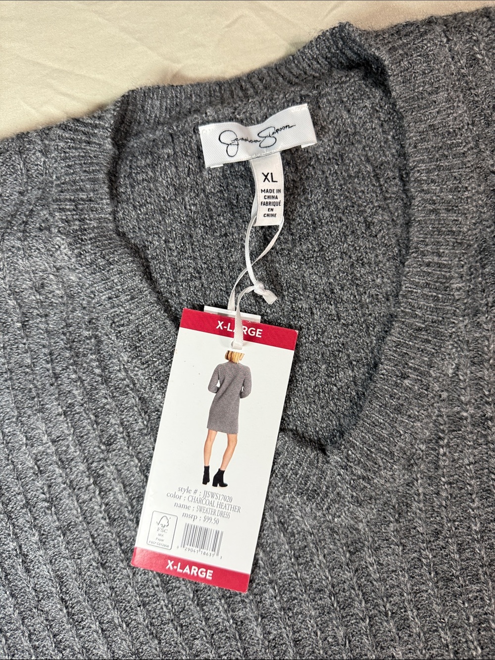 Jessica Simpson Charcoal Ribbed V-Neck Sweater Dress - Picture 4 of 5